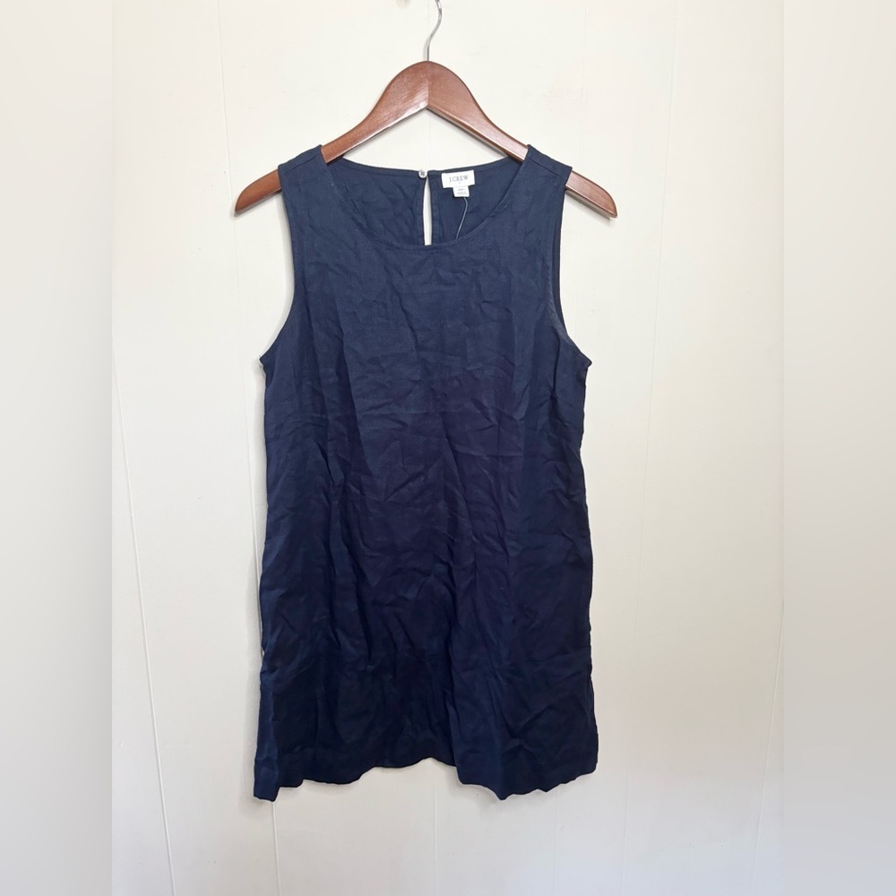 J Crew navy blue linen mini shift dress size 6P petite new - Picture 2 of 5